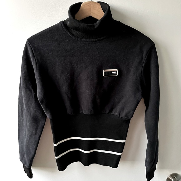 Animale Tops - Animale black Small turtleneck sweatshirt with white stripe and ribbed waistline